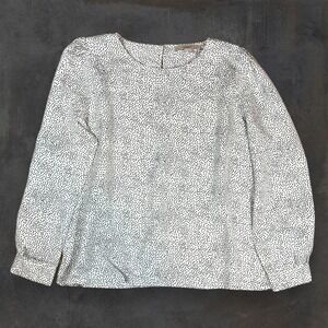 LOFT Long Sleeve Blouse Polka‎ Dotted White Black Puff Shoulder Women's Size XL
